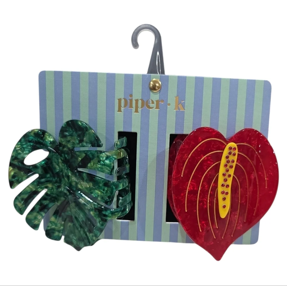🌴 ▪️Piper K▪️ beautiful Tropical Floral Hair Claw Clips set of 2 NWT